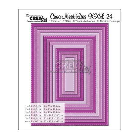 CREAlies vágósablon - Téglalapok varrásvonallal - Crea-Nest-Lies XXL 24 - Rectangles with stitchline (12 db)