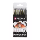 Sakura Pigma Micron  Manga rajzkészlet, fineliner set Manga Collection - 6 sizes, black (6 db)