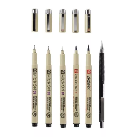 Sakura Pigma Micron  Manga rajzkészlet, fineliner set Manga Collection - 6 sizes, black (6 db)