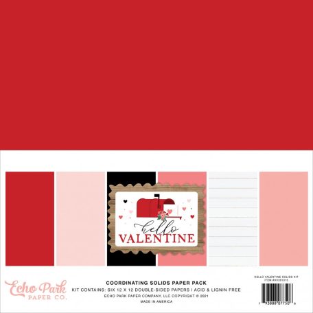 Papírkészlet 12" (30 cm), Hello Valentine Kétoldalas/ Echo Park Coordinating Solids Paper Pack (6 lap)