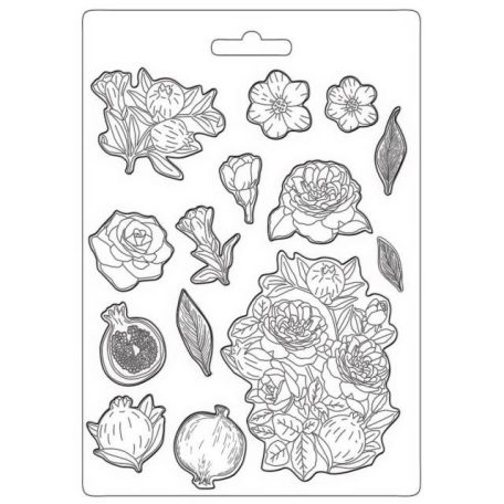 Textúra alap A4, Casa Granada Pomegranade and Flowers / Stamperia Soft Mould (1 db)