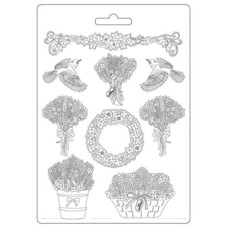 Textúra alap A4, Provence Garlands and Bouquets / Stamperia Soft Mould (1 db)