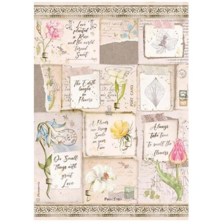 Rizspapír A4, Romantic Garden House levelek és virágok / Stamperia Rice Paper (1 ív)