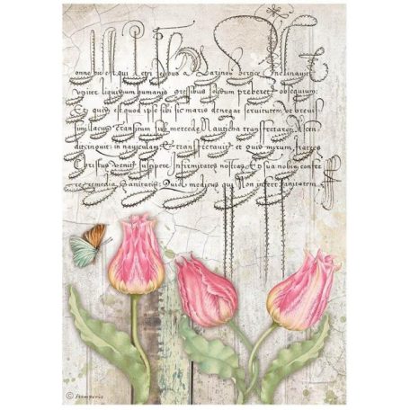Rizspapír A4, Romantic Garden House tulipánok / Stamperia Rice Paper (1 ív)