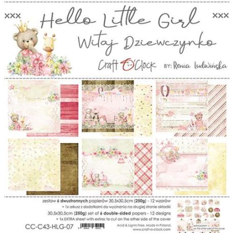 Papírkészlet 12" (30 cm), Hello Little Girl / Craft O'Clock Paper Collection Set (1 csomag)