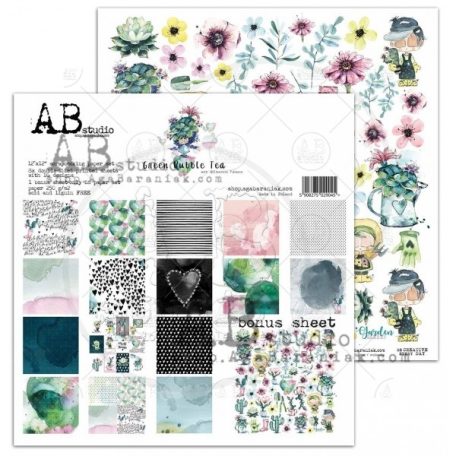Papírkészlet 12" (30 cm), Kollekció Green bubble tea/ AB Studio scrapbooking paper (8 lap)