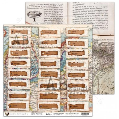 Scrapbook papír 12" (30 cm), Time travel Around the world/ AB Studio scrapbooking paper (1 lap)