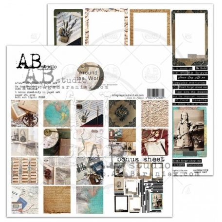 Papírkészlet 12" (30 cm), Kollekció Around the world/ AB Studio scrapbooking paper (8 lap)