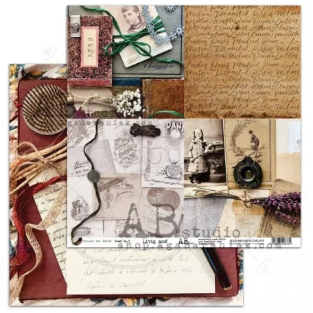Papírkészlet 12" (30 cm), Kollekció Around the world/ AB Studio scrapbooking paper (8 lap)