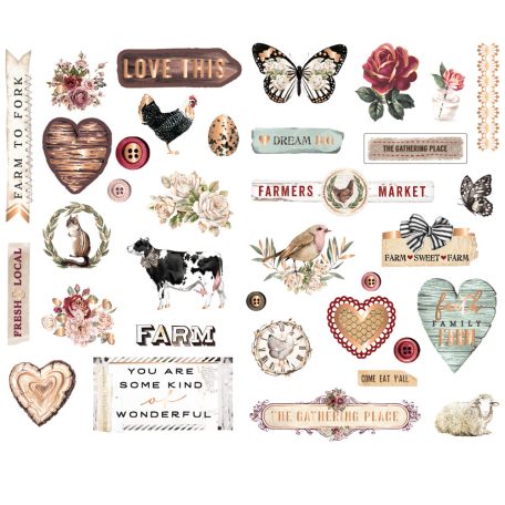 Chipboard , Farm Sweet Farm / Prima Marketing Chipboard Stickers  (1 csomag)