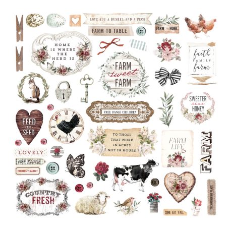 Kivágatok és matricák , Farm Sweet Farm / Prima Marketing Ephemera + Stickers (1 csomag)