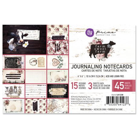 Komment kártya  4x6 Inch, Farm Sweet Farm / Prima Marketing Journaling Cards (45 lap)