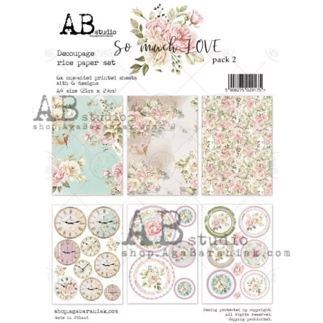 Rizspapír A4, So much LOVE 2/ AB studio Rice paper set (6 ív)
