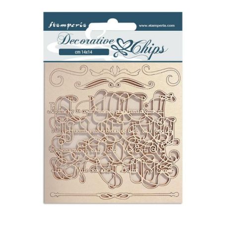 Chipboard 14x14 cm, Romantic Garden House Calligraphy / Stamperia Decorative Chips (1 ív)