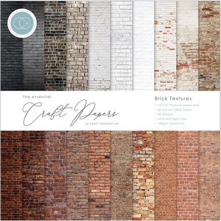 Papírkészlet 12", Brick Textures Paper Pad / Craft Consortium Essential (30 lap)