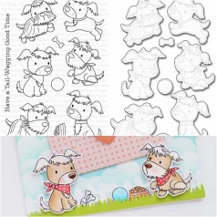   Vágósablon, bélyegzővel , Puppy Pals / MFT Clear Stamps + Die-namics Set (1 csomag)