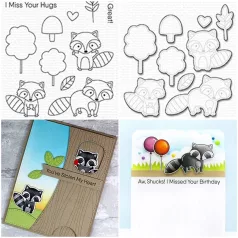   MFT Vágósablon + bélyegző Friendly Raccoons Clear Stamps + Die-namics Set (1 csomag)