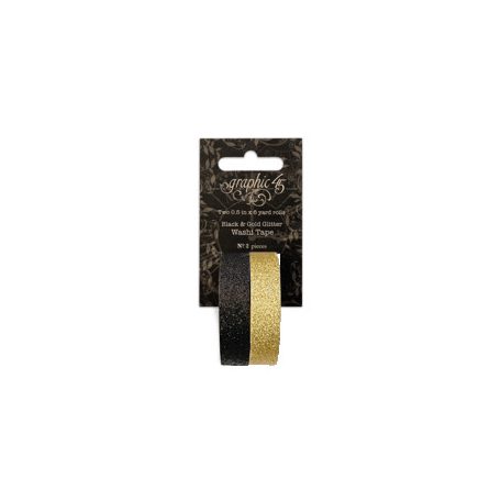 Dekorációs ragasztószalag , Black & Gold Glitter / Graphic 45 Washi Tape (5 db)