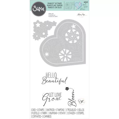 SIZZIX vágósablon bélyegzővel - Blooming Heart - Sizzix Framelits Die Set (1 csomag)
