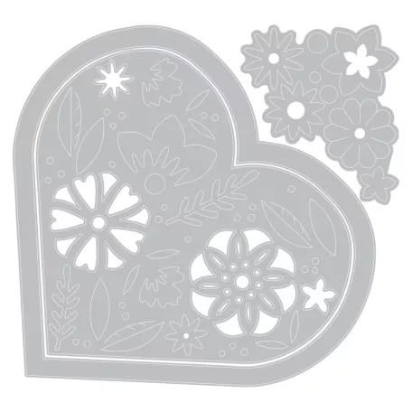 SIZZIX vágósablon bélyegzővel - Blooming Heart - Sizzix Framelits Die Set (1 csomag)