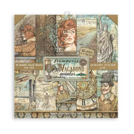 Stamperia Scrapbook papírkészlet 12" (30 cm) - Sir Vagabond Aviator - Paper Pack (10 ív)