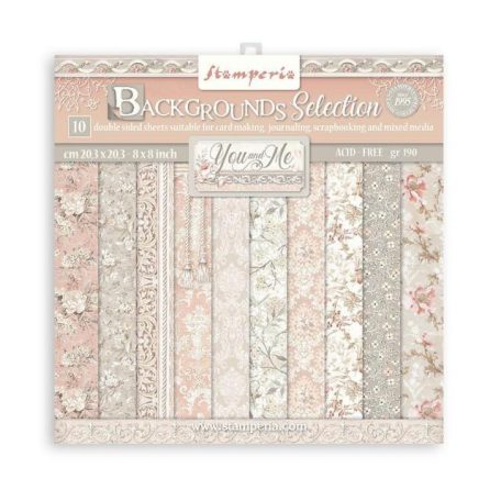 Papírkészlet 8" (20 cm), Backgrounds Selection - You and me  / Stamperia Paper Pack (10 ív)