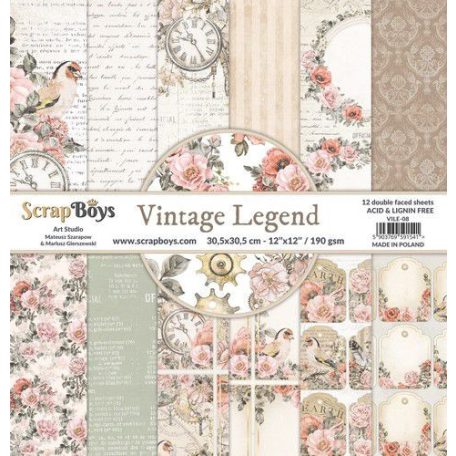 Papírkészlet 12" (30 cm), Vintage Legend / ScrapBoys Paper Pad (12 lap)