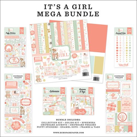 Papírkészlet 12" (30 cm), It's A Girl / Echo Park Mega Bundle (1 csomag)