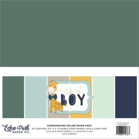 Papírkészlet 12" (30 cm), It's A Boy Kétoldalas/ Echo Park Coordinating Solids Paper Pack (6 lap)