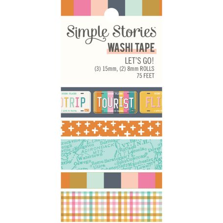Dekorációs ragasztószalag , Washi Tape / Simple Stories Let's Go! (5 db)