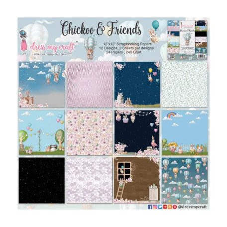 Papírkészlet 12" (30 cm), Chickoo & Friends / Dress My Craft Paper Pad (24 lap)