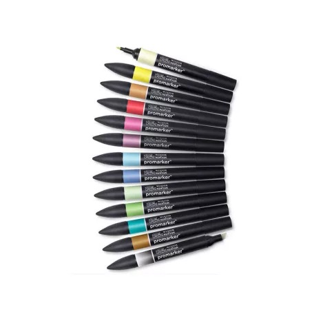 Winsor & Newton Promarker kétvégű alkoholos filc készlet 12 szín + 1 blender - SET 2 (1 csomag)