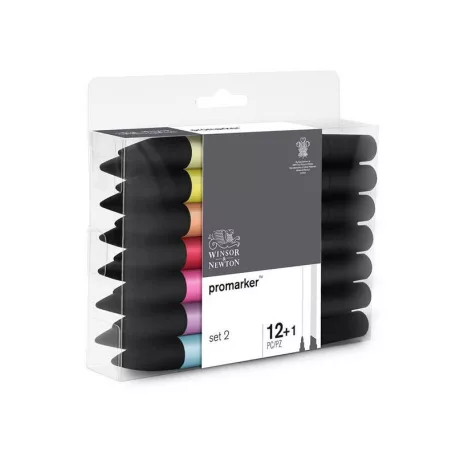 Winsor & Newton Promarker kétvégű alkoholos filc készlet 12 szín + 1 blender - SET 2 (1 csomag)