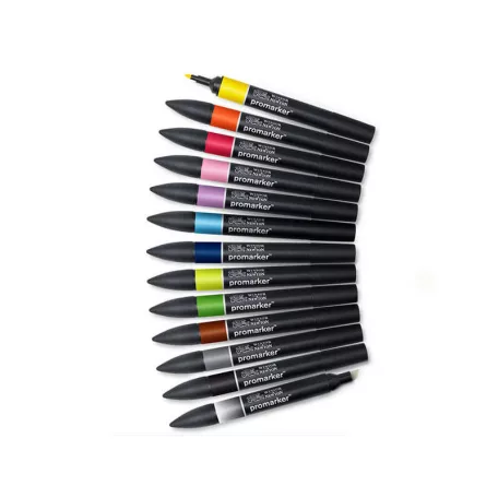 Promarker kétvégű alkoholos filc 12 szín + 1, SET 1 / Winsor & Newton Promarker (1 csomag)
