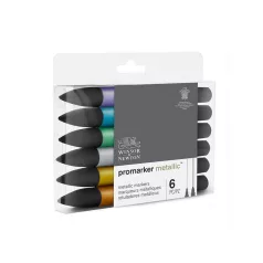   Promarker kétvégű filc 6 szín, METALLIC / Winsor & Newton Promarker (1 csomag)