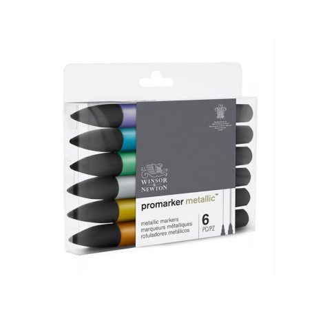 Promarker kétvégű filc 6 szín, METALLIC / Winsor & Newton Promarker (1 csomag)