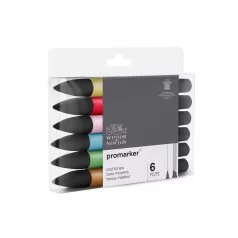   Promarker kétvégű alkoholos filc 6 szín, MID TONES / Winsor & Newton Promarker (1 csomag)