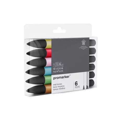 Promarker kétvégű alkoholos filc 6 szín, MID TONES / Winsor & Newton Promarker (1 csomag)