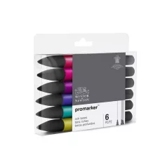   Promarker kétvégű alkoholos filc 6 szín, RICH TONES / Winsor & Newton Promarker (1 csomag)