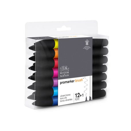 Promarker Brush kétvégű alkoholos ecsetfilc 12 szín, Vibrant Tones / Winsor & Newton Promarker Brush (1 csomag)