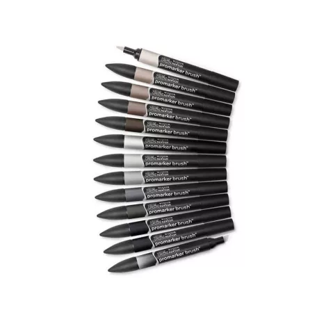 Promarker Brush kétvégű alkoholos ecsetfilc 12 szín, Neutral Tones / Winsor & Newton Promarker Brush (1 csomag)