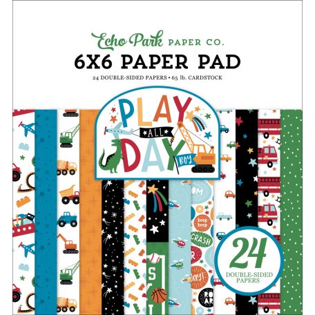 Papírkészlet 6" (15 cm), Play All Day Boy / Echo Park Paper Pack (24 lap)