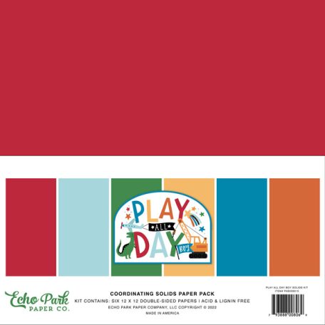 Papírkészlet 12" (30 cm), Play All Day Boy Kétoldalas/ Echo Park Coordinating Solids Paper Pack (6 lap)