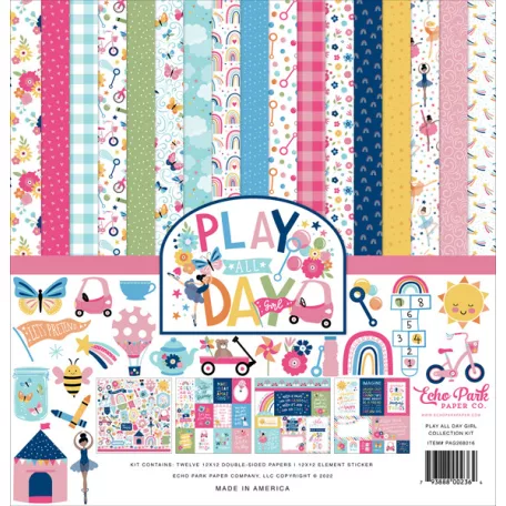 Scrapbook Papírkészlet 12" (30 cm) Play All Day Girl Collection Kit (1 csomag)