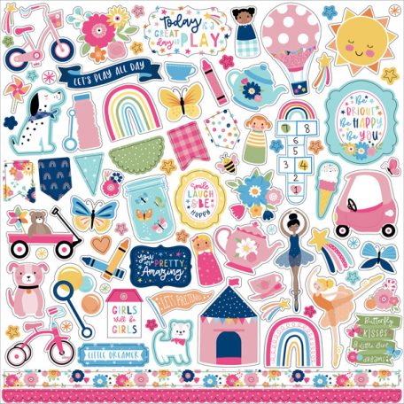 Matrica 12" (30 cm), Play All Day Girl Elements/ Echo Park Cardstock Stickers (1 csomag)
