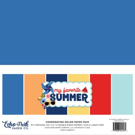 Papírkészlet 12" (30 cm), My Favorite Summer Kétoldalas/ Echo Park Coordinating Solids Paper Pack (6 lap)