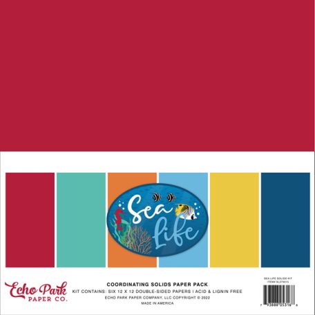 Papírkészlet 12" (30 cm), Sea Life Kétoldalas/ Echo Park Coordinating Solids Paper Pack (6 lap)