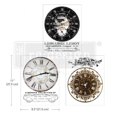 Re-Design with Prima Transzfer fólia 8.5"x11" (21x28cm) Vintage Clocks - Decor Transfers (1 csomag)