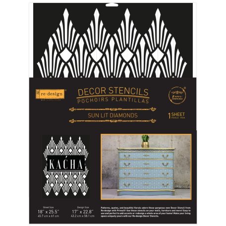 Dekor Stencil 17"x22.8", Kacha Sun Lit Diamonds / Re-Design with Prima Decor Stencils (1 db)