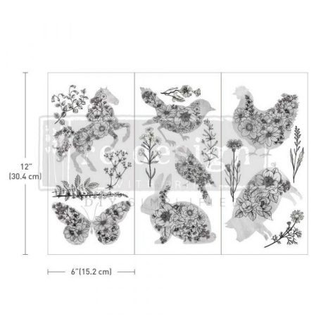 Re-Design with Prima Transzfer fólia 6"x12" (15x30cm) - Scribbled Animals - Decor Transfers (1 csomag)